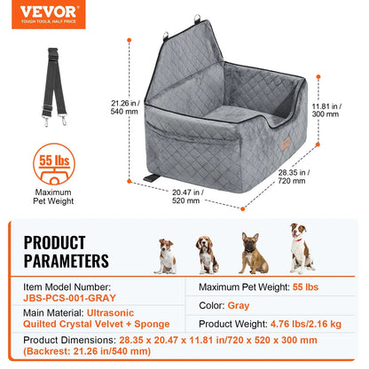 VEVOR Dog Booster Car Seat Pet Car Seat for Medium Large Dog up to 55 Lbs Gray