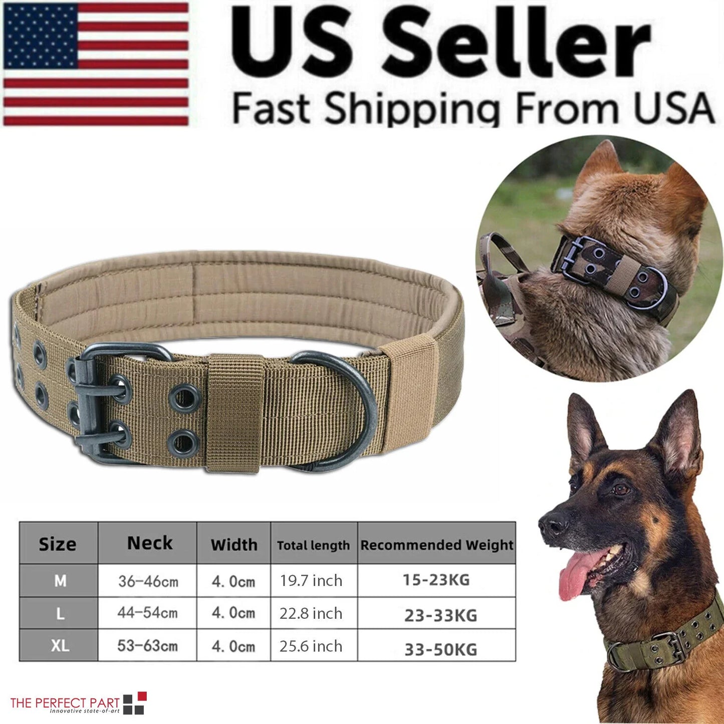 2" Wide Tactical Heavy Duty Nylon Large Dog Collar K9 Military with Metal Buckle